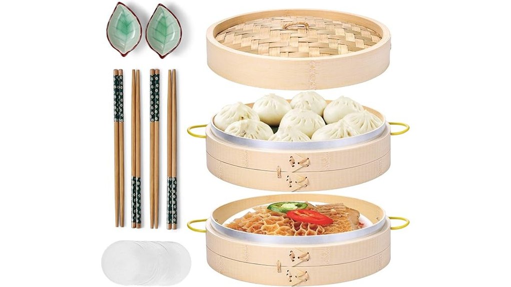 10 inch bamboo steamer set