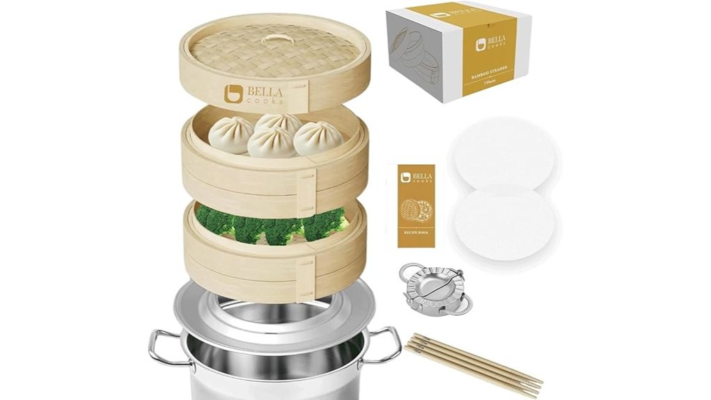 11 inch bamboo two tier steamer