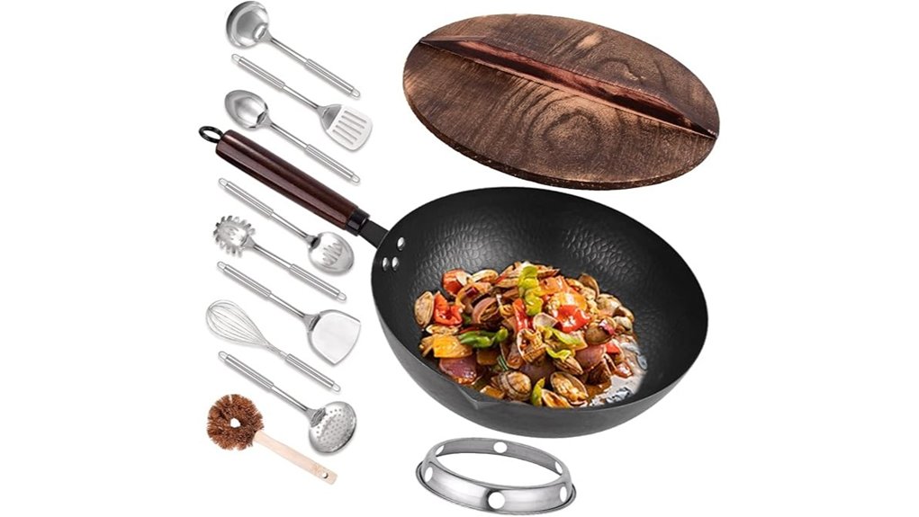 12 8 inch carbon steel wok set