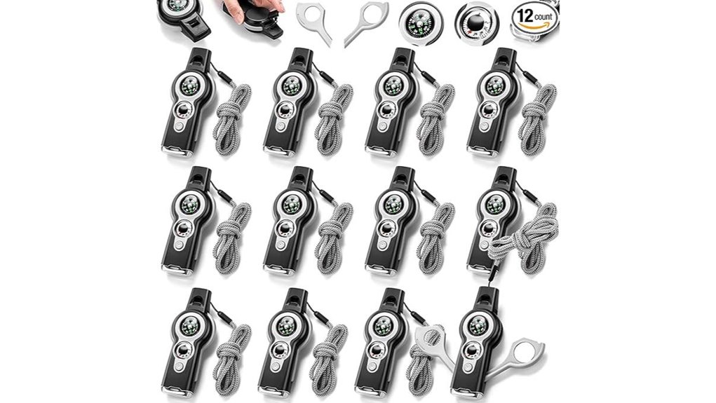 12 pack 7 in 1 survival whistles
