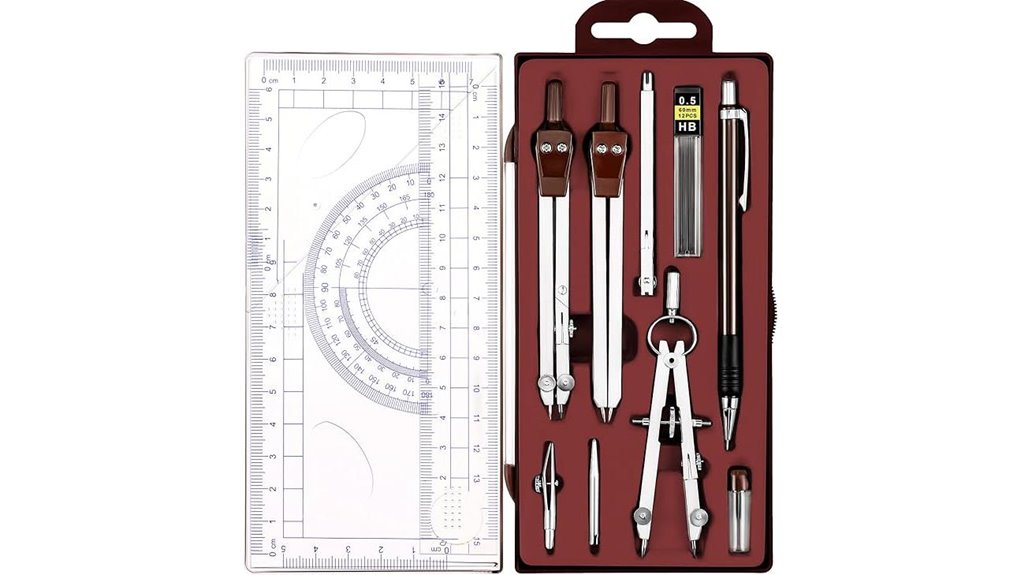 13 piece geometry set with compass