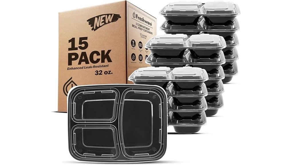 15 pack 32oz 3 compartment containers