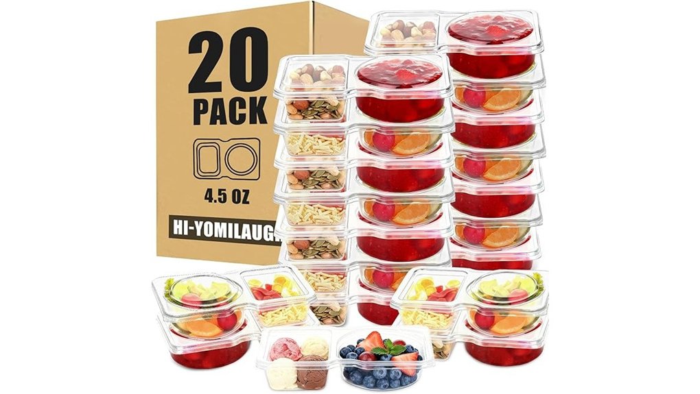 20 pack two compartment reusable snack containers