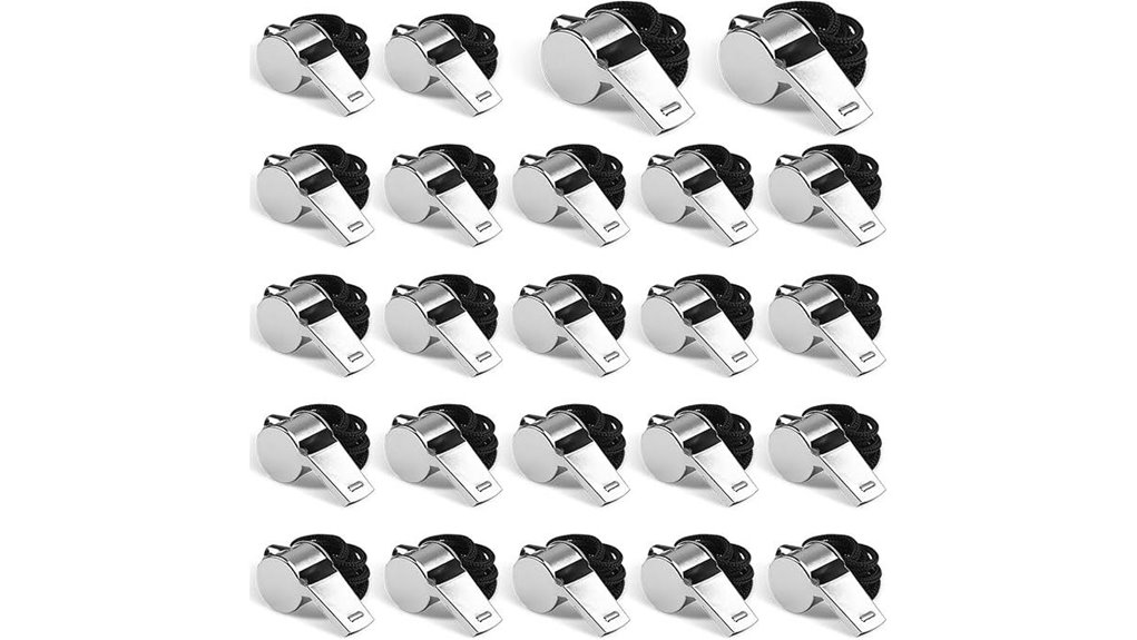 24 stainless steel whistles with lanyards