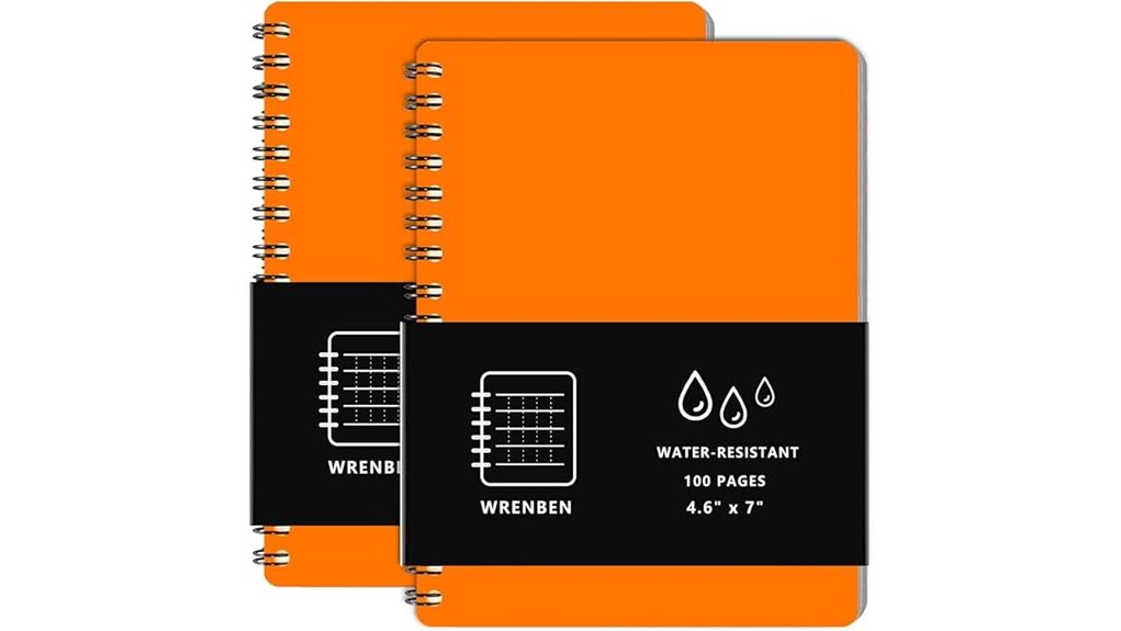 2 waterproof orange spiral notebooks