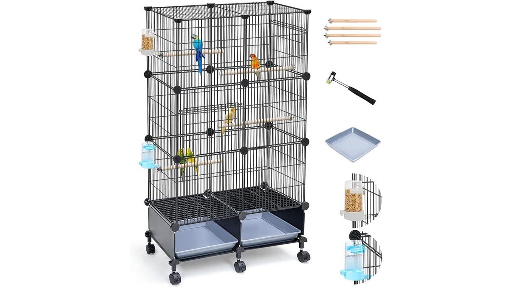 46 inch secure metal birdcage with perches