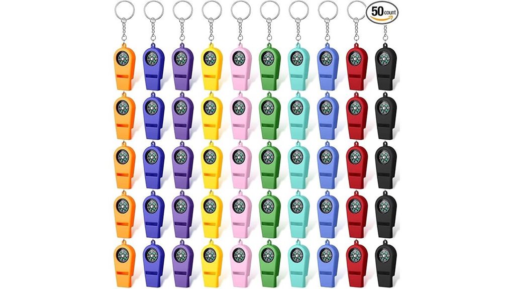 50 pack compass whistle keychains