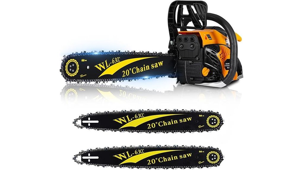 63cc gas powered chainsaw with two bars