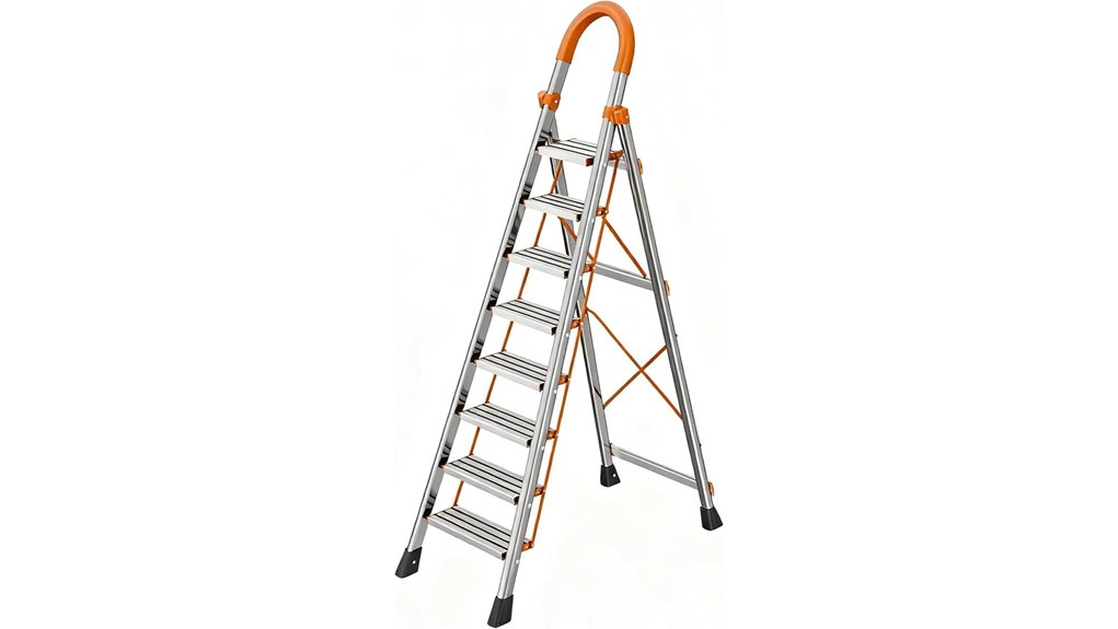 8 step steel ladder with handrail
