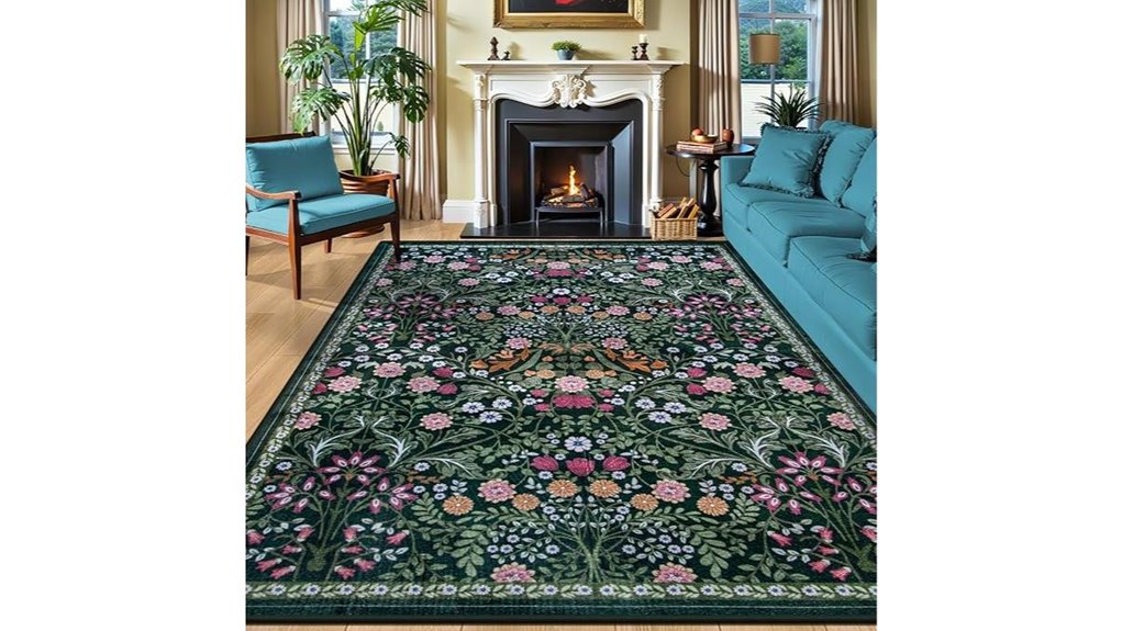 8x10 dark green floral rug