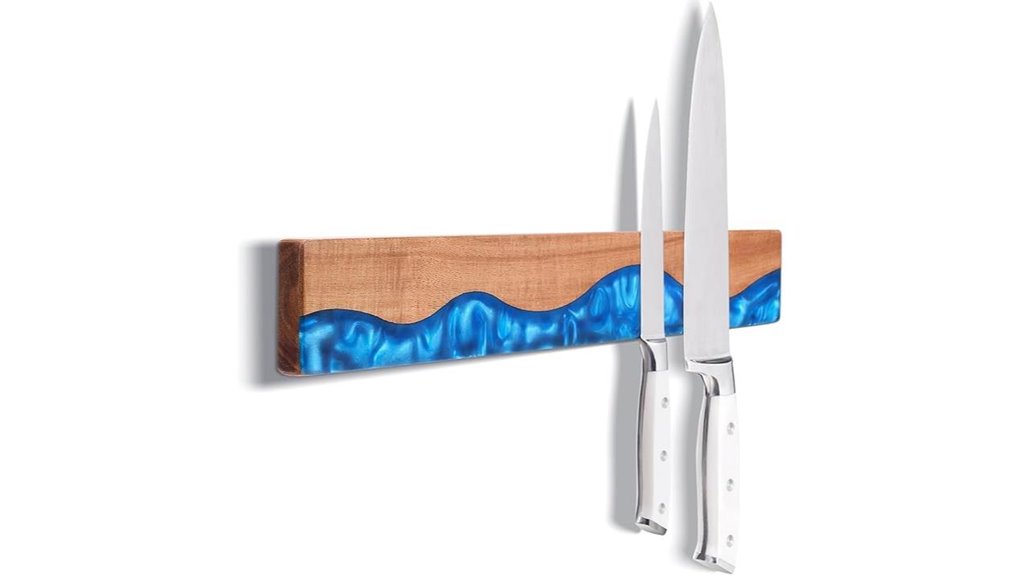 acacia wood blue resin knife