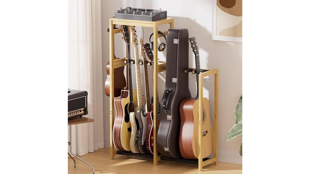 adjustable bamboo multi guitar stand
