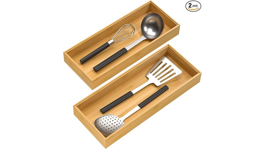bamboo stackable utensil drawer organizer