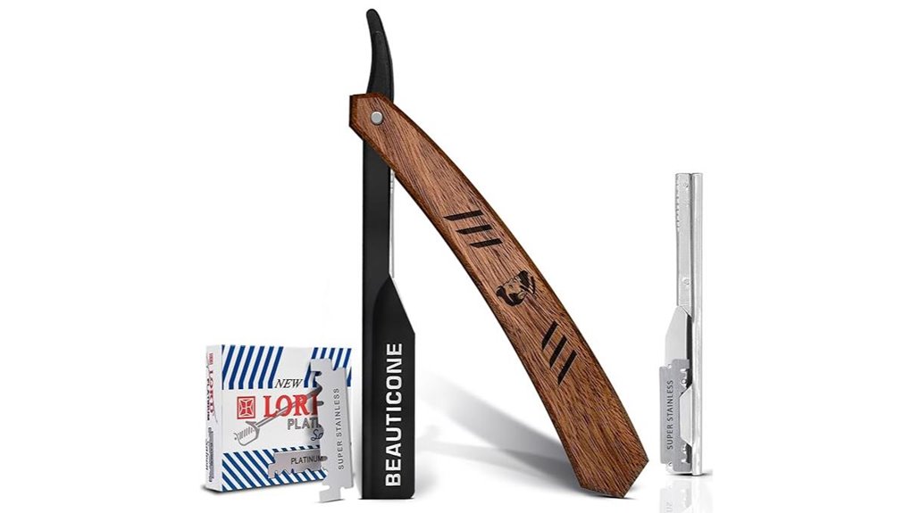 beauticone wooden handled straight razor