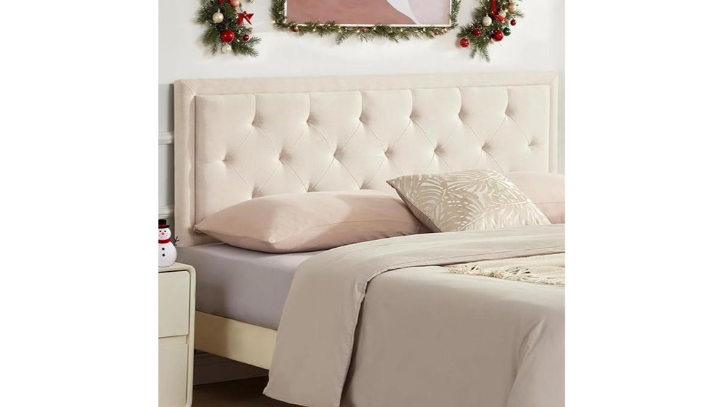 beige adjustable tufted linen headboard