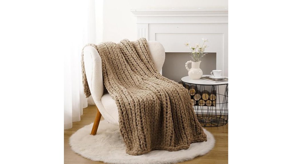 beige chunky cable knit throw