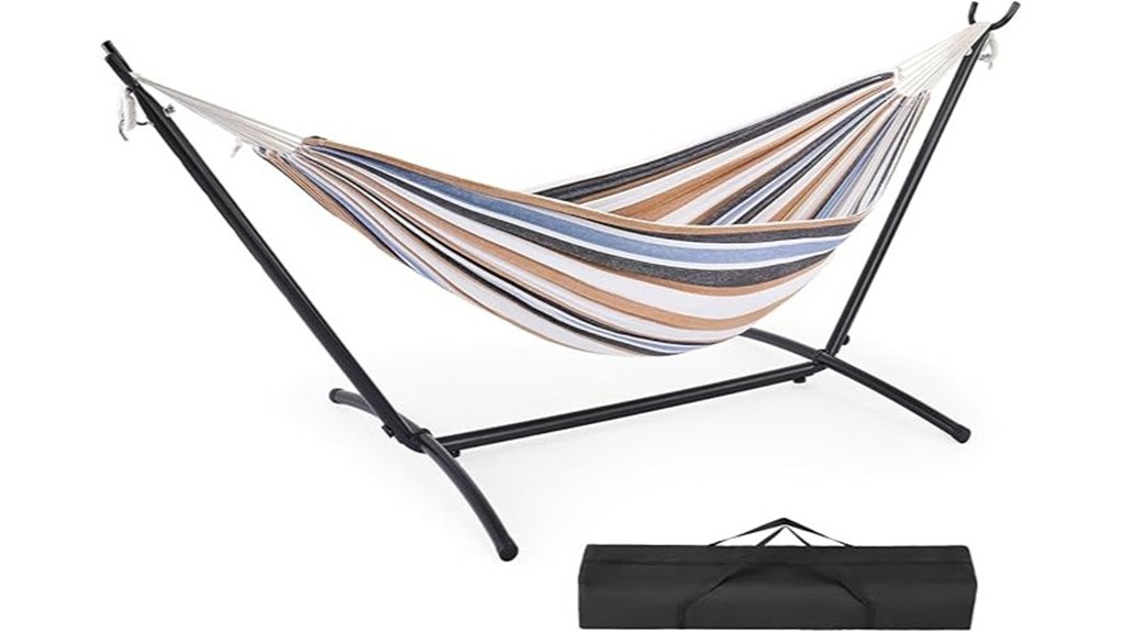 beige double hammock with stand
