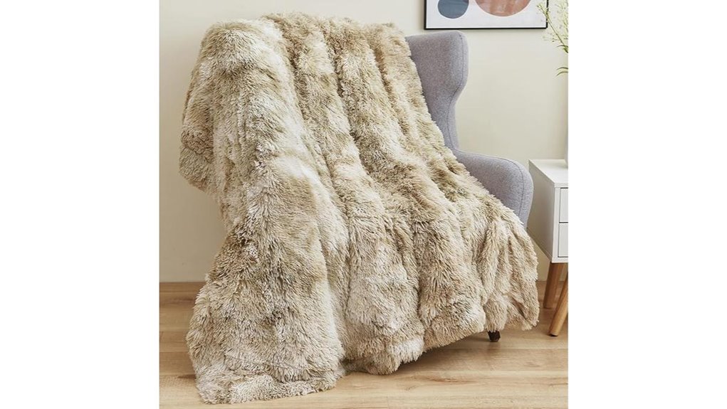 beige fuzzy faux fur throw