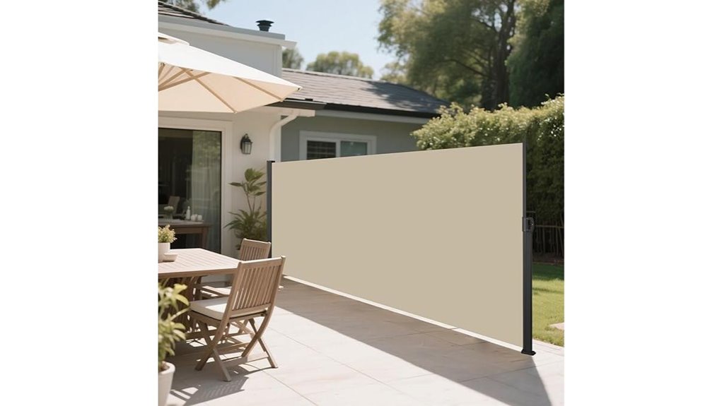 beige retractable outdoor privacy screen