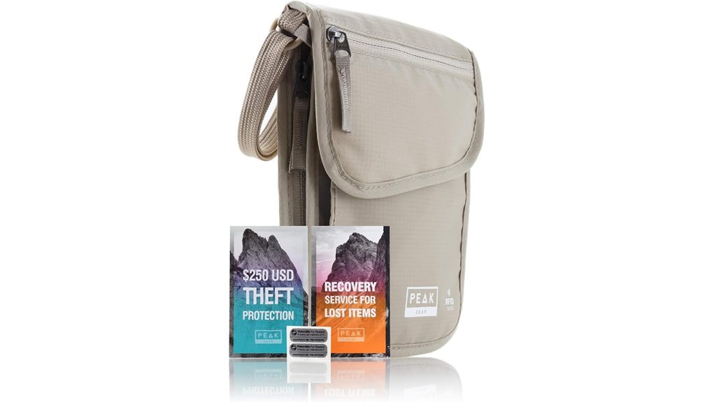 beige rfid travel neck wallet
