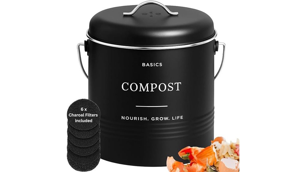 black 1 3 gallon countertop compost bin