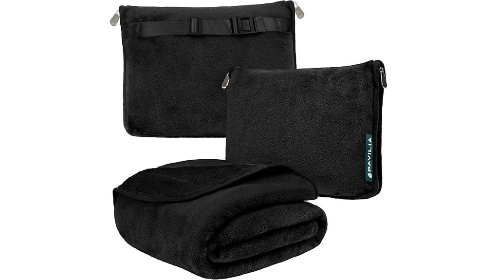 black 2 in 1 travel blanket pillow