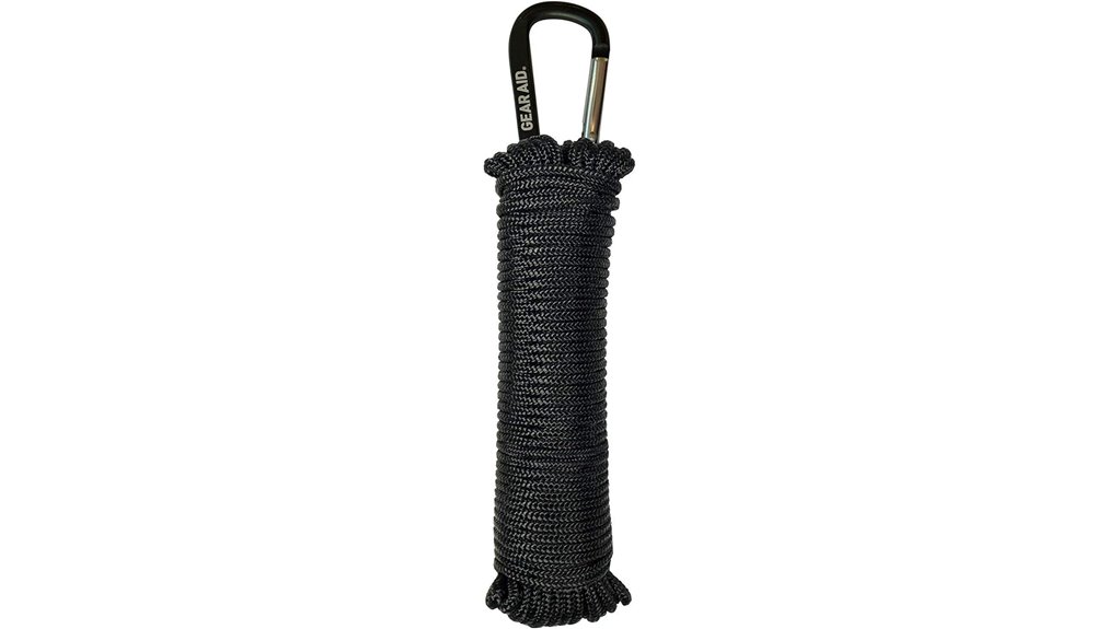 black 50ft paracord with carabiner