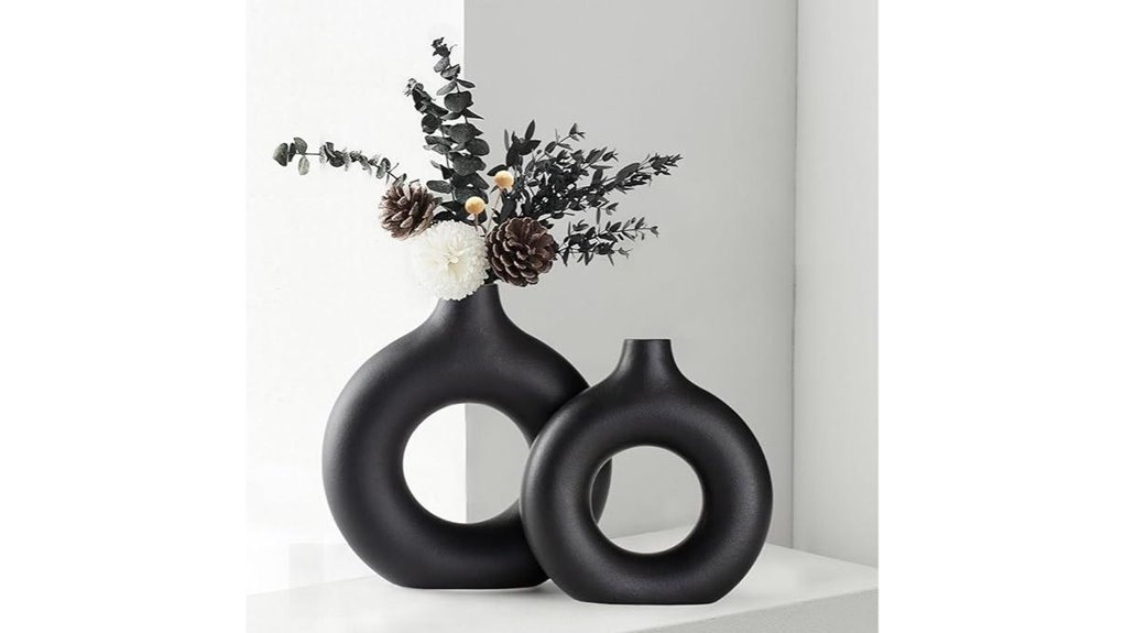 black ceramic pampas grass vase