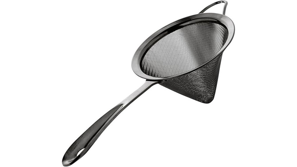 black fine mesh conical cocktail strainer