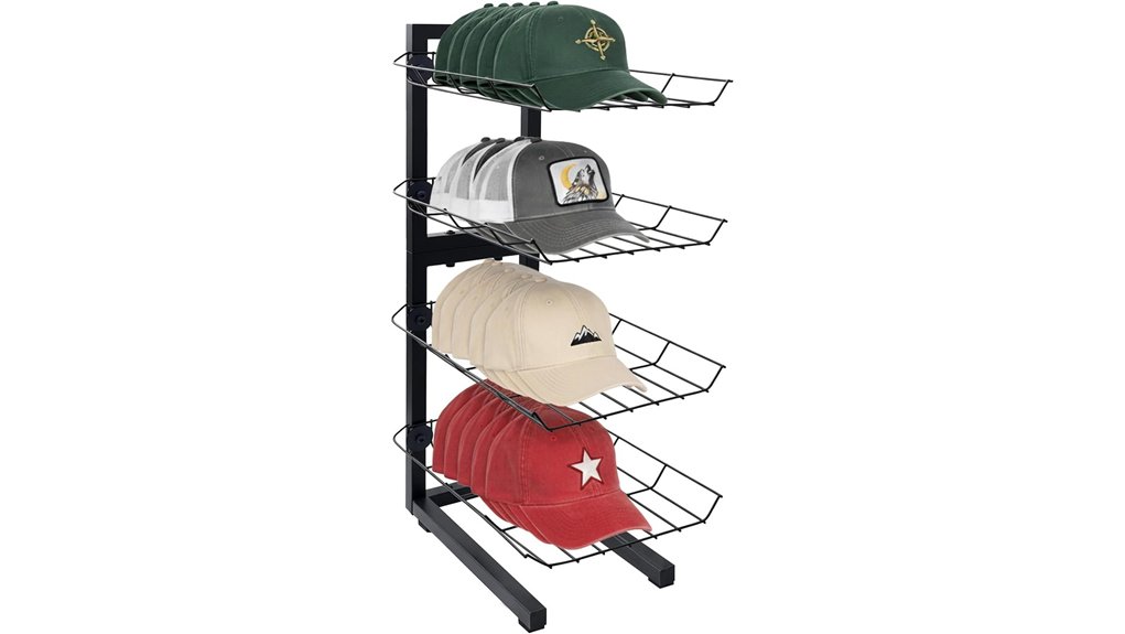 black four tier metal hat rack