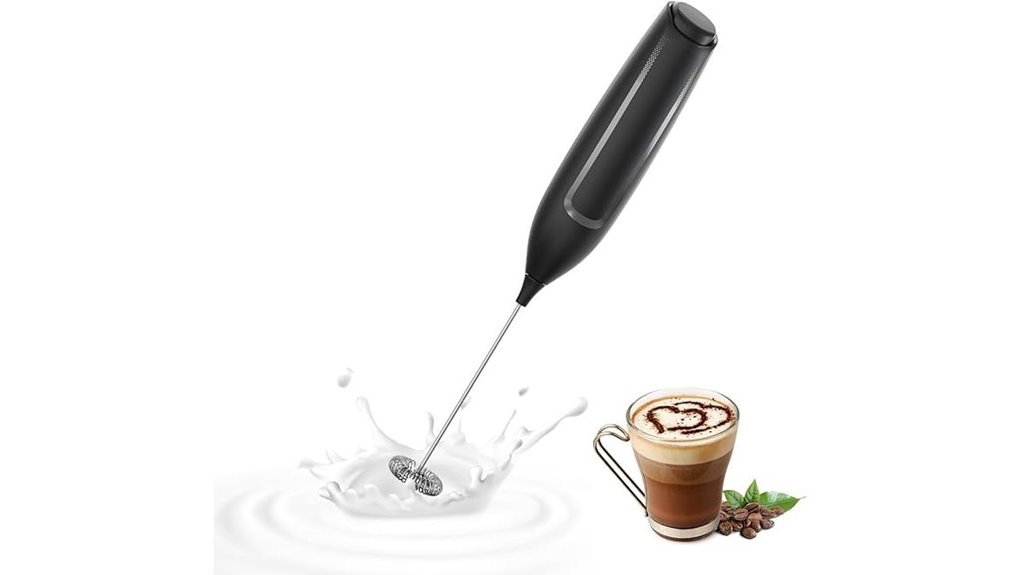 black handheld electric milk frother