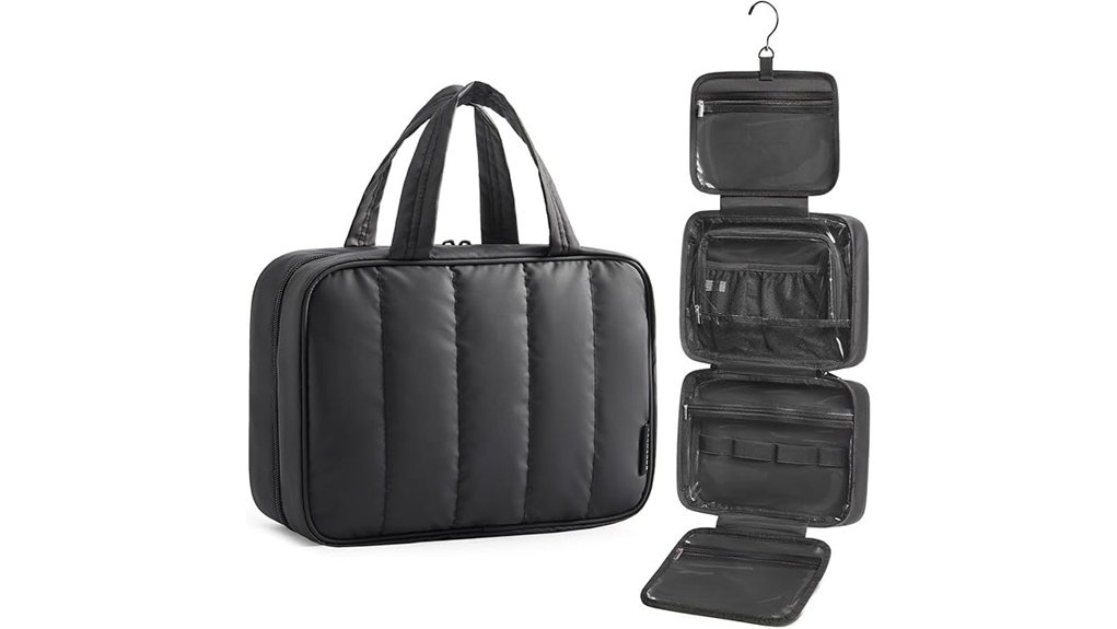 black hanging travel toiletry bag