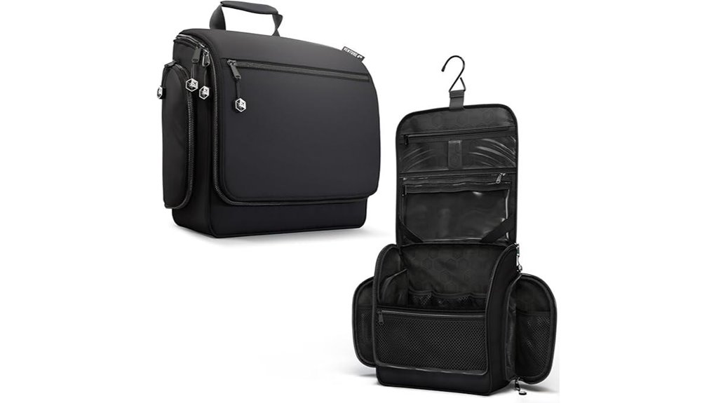 black hanging travel toiletry bag