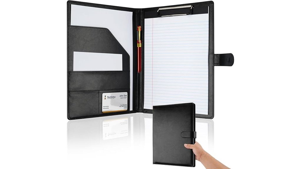 black professional faux leather padfolio