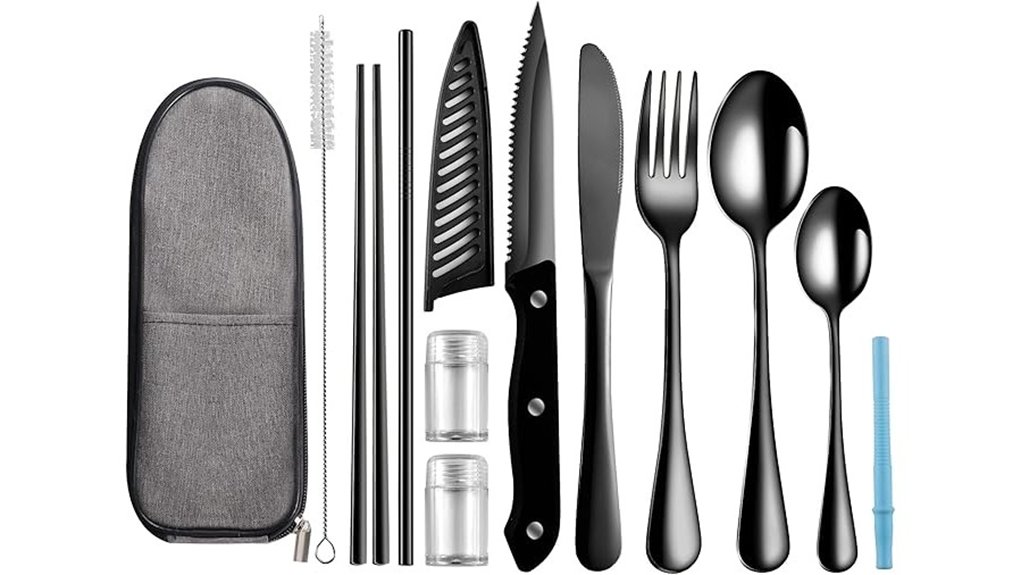 black reusable travel cutlery set