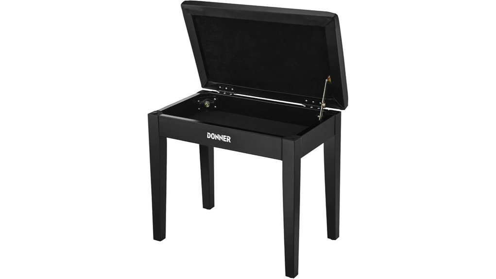 black solid wood storage piano bench