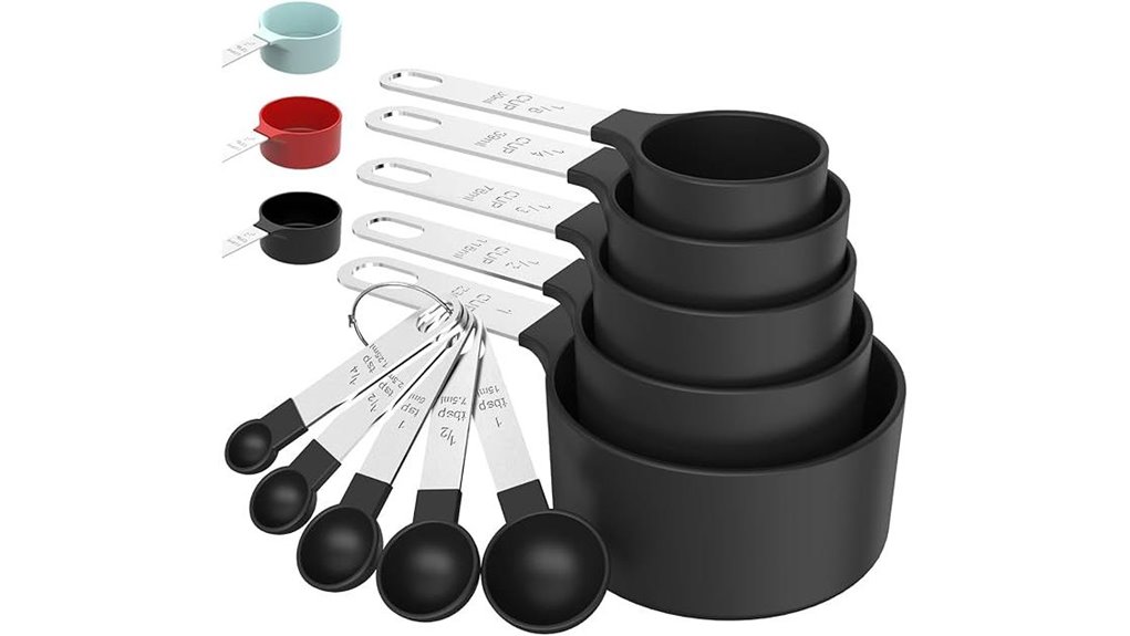 black stackable measuring cups and spoons