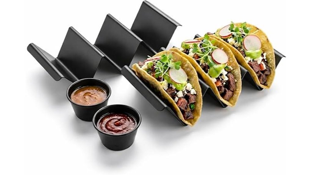 black stainless steel taco holders