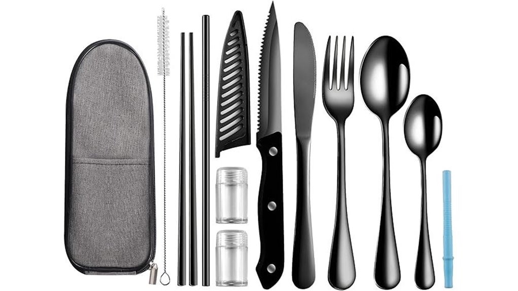 black travel stainless steel utensil set