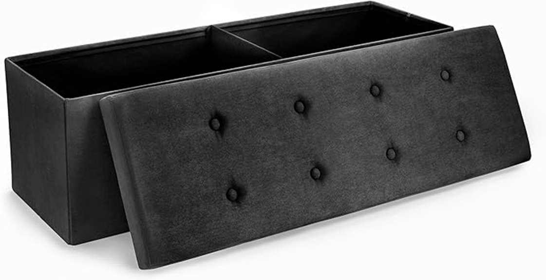 black tufted velvet linen ottoman