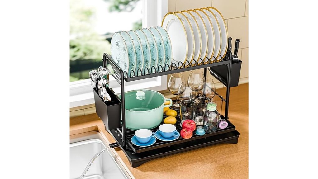 black two tier dish rack