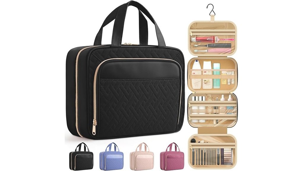 black waterproof travel makeup bag