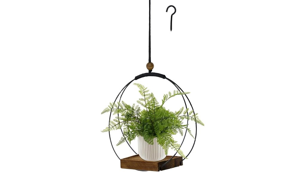 black wooden macrame plant hanger