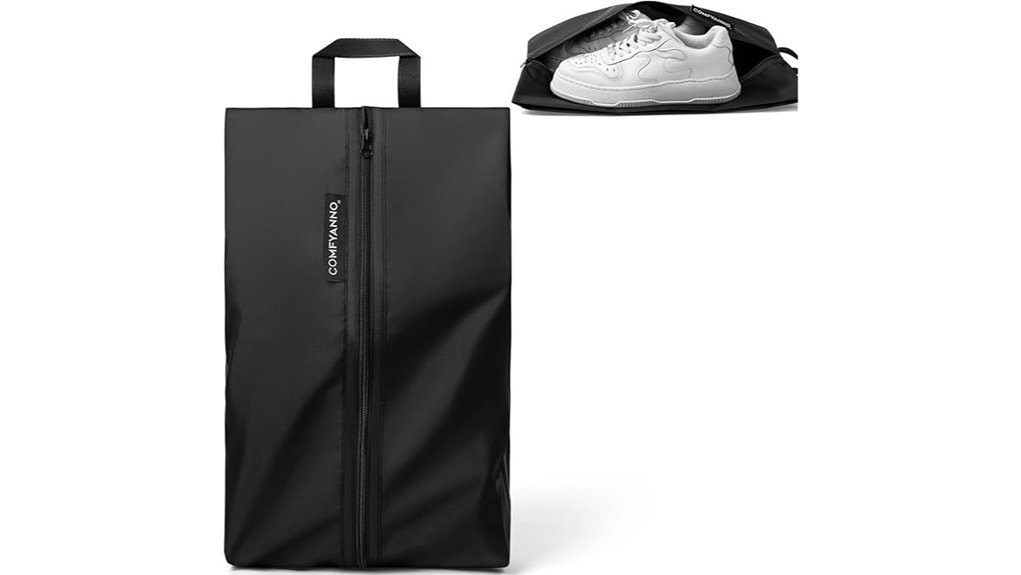 black zippered travel shoe bag