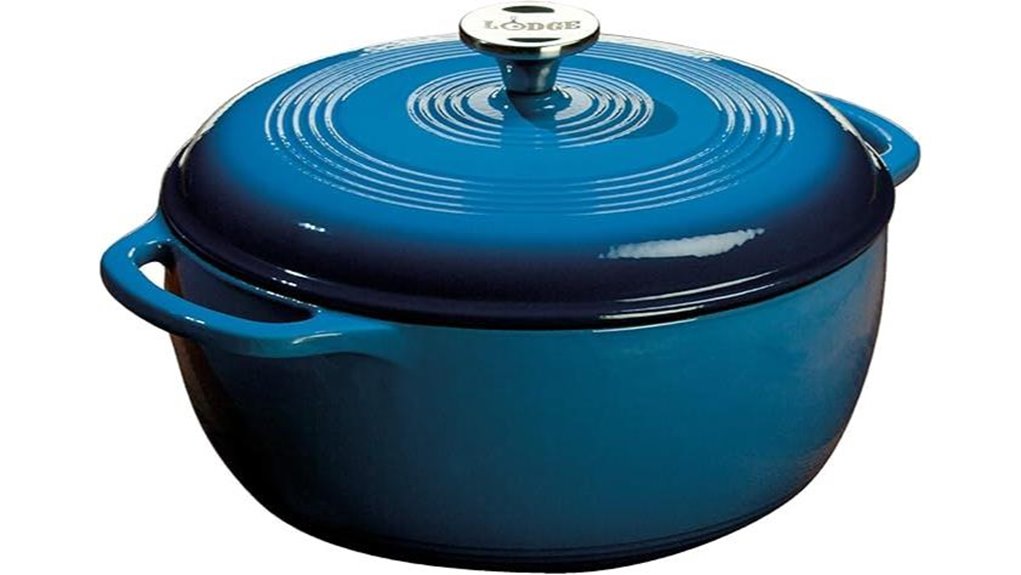 blue 6 quart enamel cast iron dutch oven