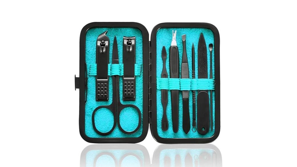 blue 9 in 1 stainless manicure kit