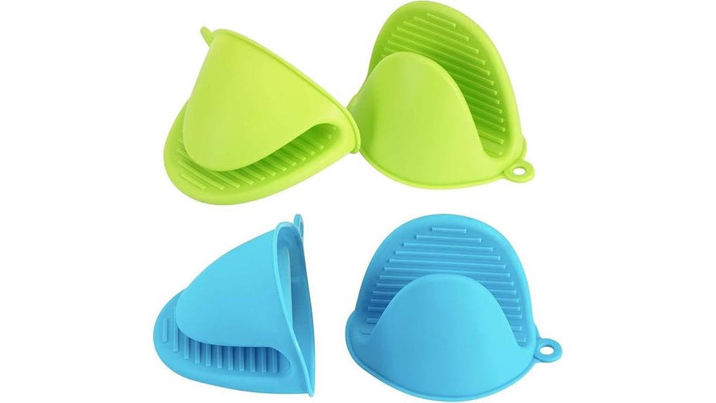 blue and green silicone mitts