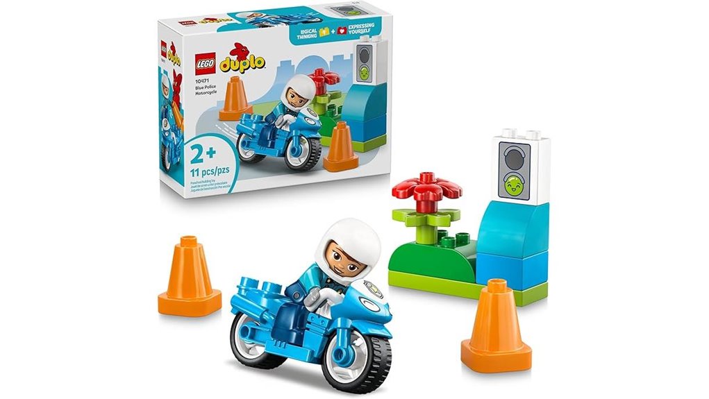 blue duplo police motorcycle
