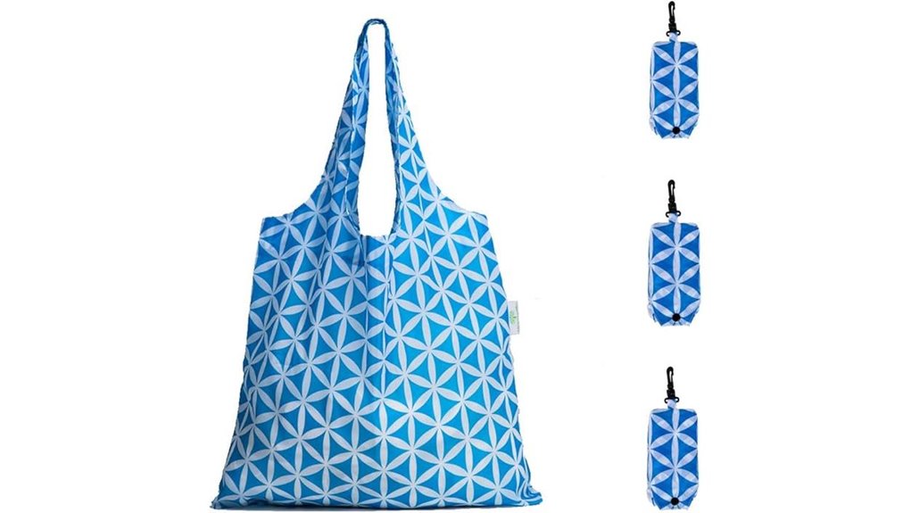 blue foldable reusable grocery tote