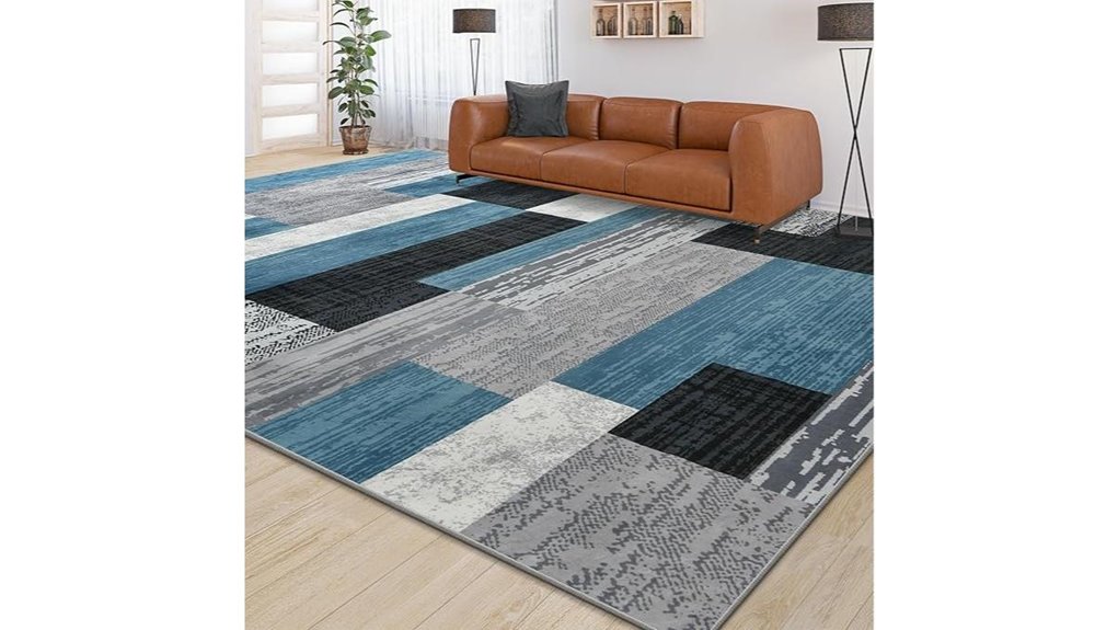 blue geometric patchwork rug